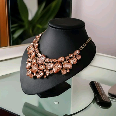  Kette Hochzeit Champagner/Goldfarben OpulenteAcryl Optik Blogger Modeschmuck - Bild 1 von 4