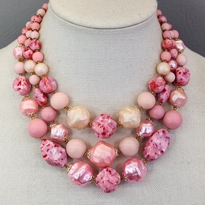 Vintage Statement Perlen Halskette Rosa Acryl Grob Lagenlook Graduiert Japan 16 - Bild 1 von 15