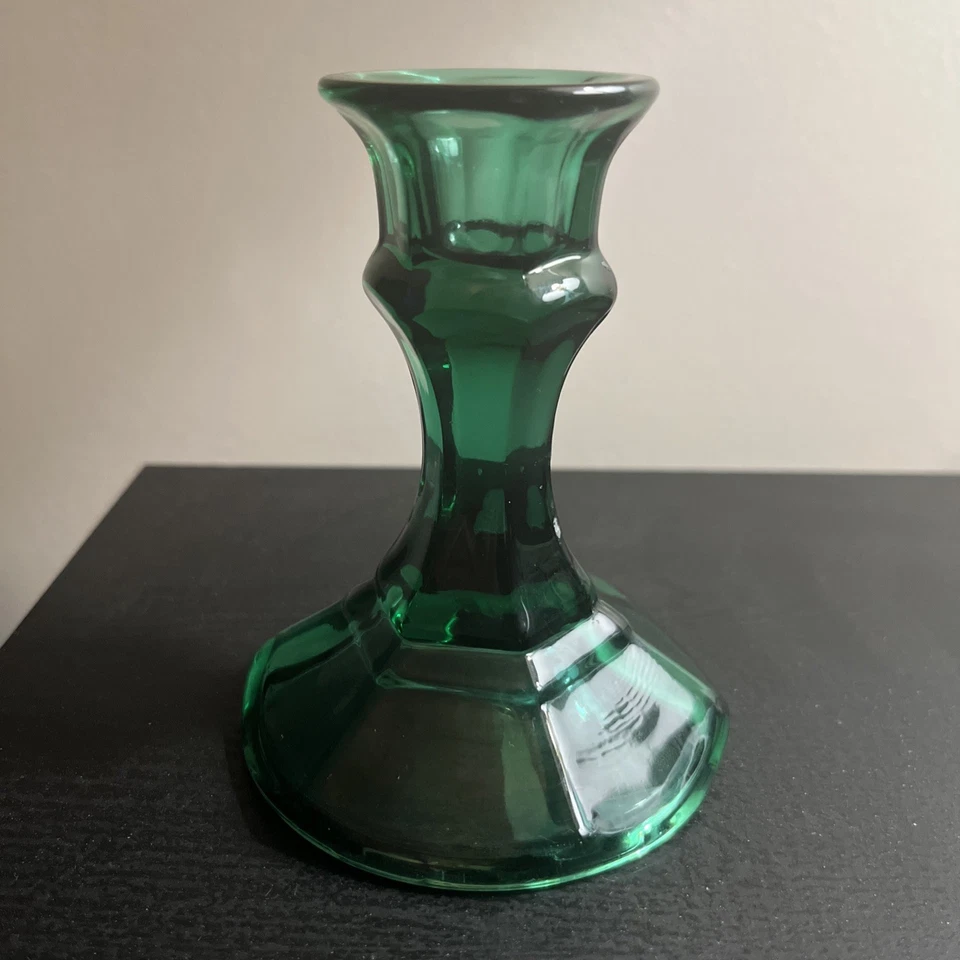 Green Glass Taper Candle Holders  4 inch Excellent Condition. - Image 1 of 4