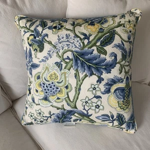 WAVERLY Imperial Dress Porcelain Jacobean Floral Stripe Decorative Pillow 17" Sq - Picture 1 of 16