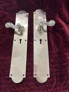 Large Pair Of Antique Brass Door Handles Old Victorian Period Reclaimed Nouveau - Picture 1 of 8