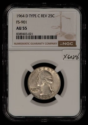 1964-D 25c Silver Washington Quarter Type C Reverse FS-901 - NGC AU 55 - X6028 - Image 1 of 4