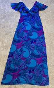 Vestido de Colección Años 60 Kimi's Kings Alley Waikiki Hawaii Hippie Mod Floral Azul Cachemira - Imagen 1 de 8