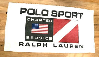 De colección Años 90 Ralph Lauren Polo Sport Charter Service Toalla de Playa Sábana de Baño 36x68 Foto 1 de 4