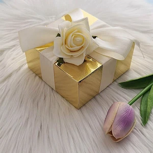 Gold 100 pcs Cake FAVOR BOXES 4"x4"x2" Wedding Party Decorations GIFT Supply - Picture 1 of 8