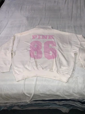 NUEVO CON ETIQUETAS SUDADERA VICTORIA'S SECRET ROSA HIEDRA POLAR CUARTO CREMALLERA GRANDE INVIERNO BLANCO Foto 1 de 4