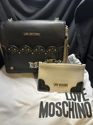 LOVE MOSCHINO Mujer Bolso sin asas Bolso bandolera de hombro Negro Blanco Cartera Foto 1 de 4