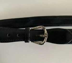 A Leyva Men's Black Leather Silver Buckle Belt Size 38 Made In Spain - Picture 1 of 5