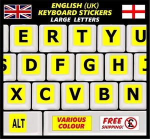 English Keyboard Stickers LARGE BIG Letters Poor Eyesight Children Computer YEll - Picture 1 of 2