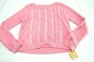 Mudd Girls Sweater Long Sleeve Round Neck Lace Pinstripe Pink Size M (10/12) NWT - Picture 1 of 4