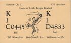 CB radio QSL postcard baseball Bill Schweikart 1960s Williamsport Pennsylvania