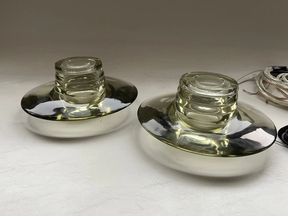 TOM DIXON PAIR OF SIGNED GREEN GLASS RIBBED TOM PENDANT LIGHTING FREE SHIPPING - Image 1 of 4