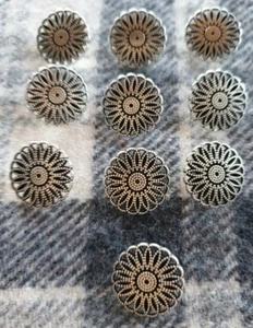 Fancy Silver Flower Metal Buttons 16mm Large Shank Sewing 10pcs - Picture 1 of 8