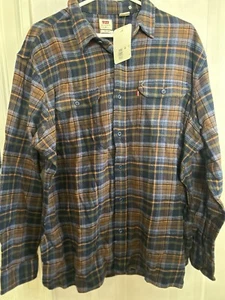 Levi's Shirt Men's Size XL Brown Navy Plaid Classic Fit Flannel Long Sleeve - Picture 1 of 2
