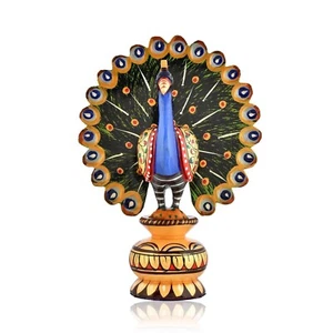 Statua Pavone Decorativa in Legno Idolo per Decorazione Casa/Ufficio, Dimensioni 4 x 6 Pollici - Foto 1 di 5