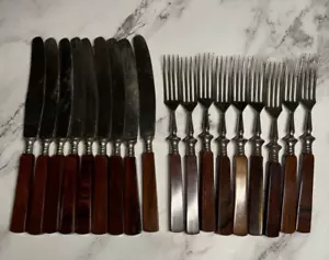 711 Grams Antique Bakelite\Catalin Forks And Knifes 18 Pieces Marbled. - Picture 1 of 8