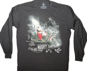 The Mountain Naughty/Nice Biker Santa Black T-Shirt Size XL Brand New - Picture 1 of 7