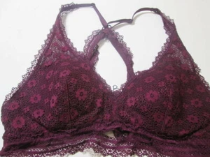 Victoria Secret Bra Size S Burgundy Wireless Lined Racerback Pullover Lace - Picture 1 of 6