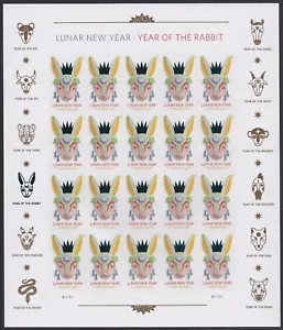 1 SHEET #5744 FOREVER YEAR OF THE RABBIT. BIN $17.99 - Picture 1 of 1