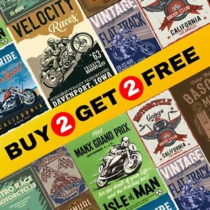 BUY 2 GET 2 FREE - Rustic Motorcycle Wall Decor - Motorcross Biker's Club Poster - Picture 1 of 14
