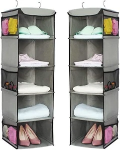 2 Pack 5 Foldable Shelf Hanging Closet Organizer Space Saver with Side Accessori - Picture 1 of 7