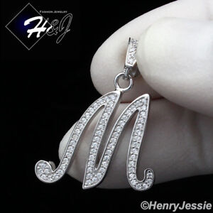 MEN WOMEN 925 STERLING SILVER ICY CUBIC ZIRCONIA 26 INITIAL LETTERS PENDANT*S175
