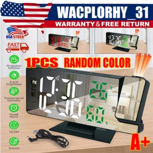 7.8"LED-Projection Alarm-Clock Digital Clock with 180° Projector Snooze Bedside - Picture 1 of 14