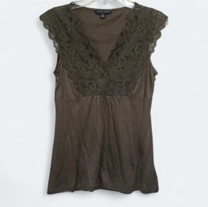 Camiseta sin mangas Banana Republic Y2K para mujer marrón con ribete de encaje romántica talla pequeña - Imagen 1 de 8