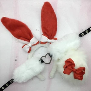 Conjunto Personalizado Blanco Rojo Conejo Conejo BDSM DDLG PetPlay Orejas Cuello Cola - Imagen 1 de 1