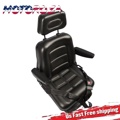 MOTOROZA Suspension Adjustable Forklift Tractor Seat Backrest Armrest Safety Belt