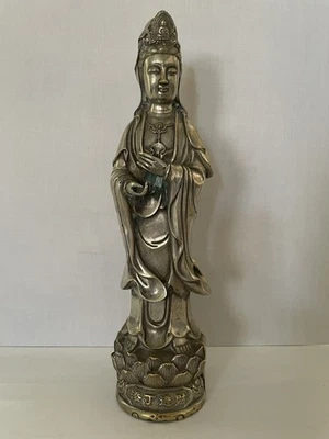 Large Antique Bronze Guan Yin Quan Yin Kuan Yin Buddha Goddess of Mercy 14" - Image 1 of 4