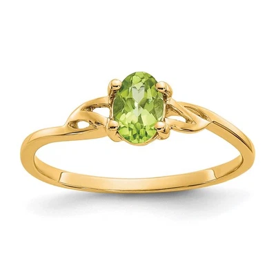 10K Yellow Gold Polished Oval Green Peridot Birthstone Ring Size 7 - Image 1 of 4