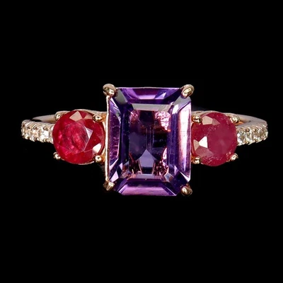 Anillo de plata de ley 925 octágono amatista 9x7 mm rubí piedras preciosas joyería tamaño 7 Foto 1 de 4
