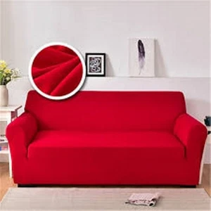 STRETCH SOLID RED HOLIDAY LOVESEAT 2 SEATER SOFA SLIPCOVER STRETCHABLE FABRIC - Picture 1 of 5