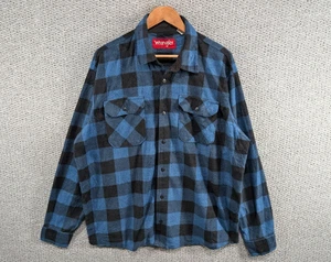 WRANGLER Men's Blue Buffalo Check Plaid Fleece Worker Outdoor Button Shirt XL - Picture 1 of 10