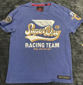 Superdry Racing Team Shirt Mens Extra Large Blue Motorcycle Graphic Tee Patch - Picture 1 of 12