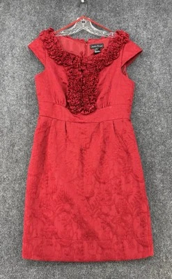 Платье-футляр Jessica Howard красное дамасское яркие оборки женское 10 сексуальное - Изображение 1 из 4