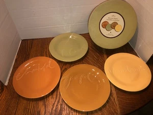 4 platos de postre agradecidos/agradecidos/benditos/abundancia de 9" con sello de colores de otoño IOB - Imagen 1 de 10