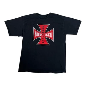 Budweiser T-Shirt Herren Large schwarz West Coast Choppers Eisernes Kreuz Logo Bier Y2K - Bild 1 von 6