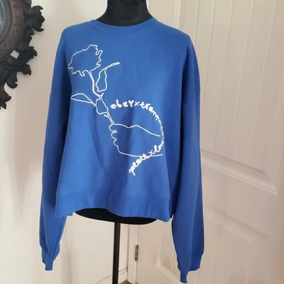 OBEY Women's Bright Blue Aubrey Embroidered Crewneck Pullover XL - Image 1 of 4