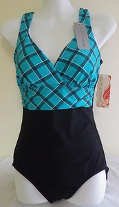 Tropical Honey Swimsuit 1PC Slimming Secret Shapetex Aqua Black Size 10 NWT $84 - Picture 1 of 5