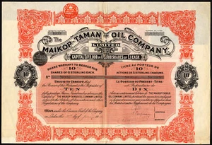 Russia: Maikop-Taman Oil Company Limited, 10 azioni da £ 1, 1914 - Foto 1 di 1