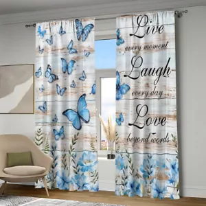 2Pcs Retro Butterfly Flower Window Curtain Drapes Bedroom Living Room Kitchen - Picture 1 of 24
