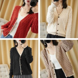 Summer Women Knit Cardigan V-neck Cutout Sweater Coat Jacket Sun Protection - Bild 1 von 15