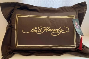 Almohada decorativa Ed Hardy Eagle dorada sobre marrón 12x18 Christian Audigier NUEVA - Imagen 1 de 4