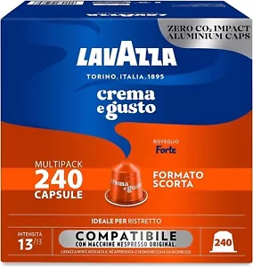 240 Capsule Caffè Lavazza Nespresso Alluminio Crema e Gusto FORTE (ex VIGOROSO) - Foto 1 di 1