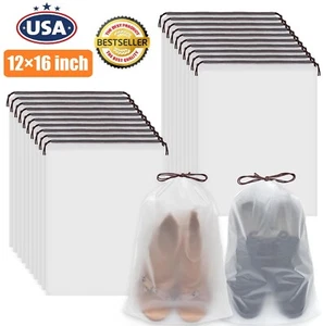 20× Large Clear Shoe Bag Portable Storage Transparent Travel w/ Rope 12×16" US - Picture 1 of 15