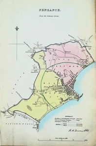 Antique Map PENZANCE CORNWALL Original Dawson Vintage Town Street Plan 1832 - Picture 1 of 2