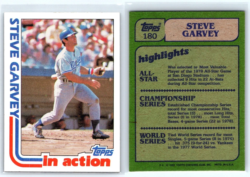 1982 Topps #180, Steve Garvey, In Action, LA Dodgers - Image 1 of 1