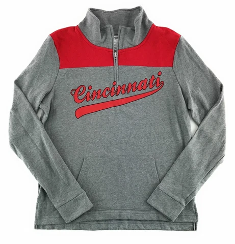 Victoria's Secret PINK Cincinnati Reds Half Zip Pullover Sweatshirt Gray Red XS Cover